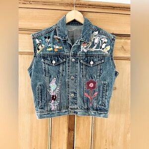 Vintage Denim Trucker Vest by Rich Hippie handcrafted upcycled appliqués